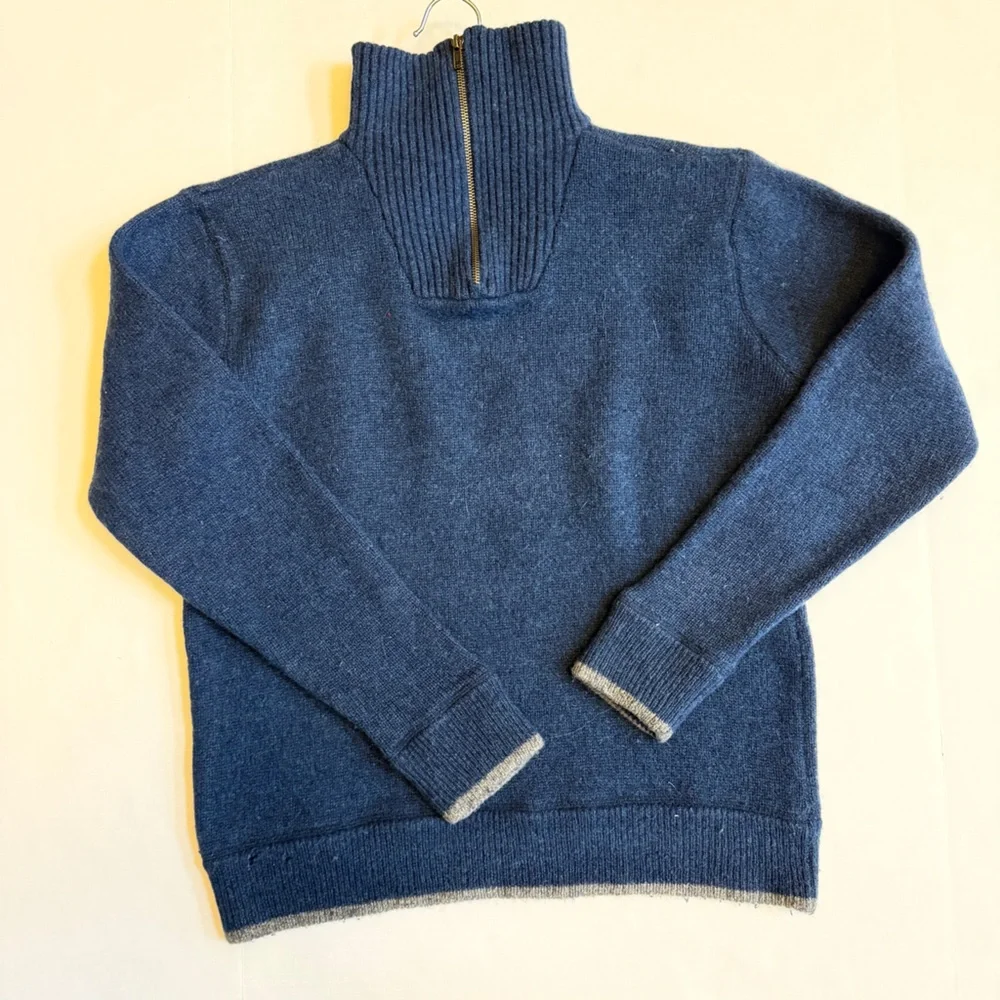 Irelandseye Men's Navy Blue‎ 100& Irish Wool Knitted 1/4 Zip-Up Sweater Size M